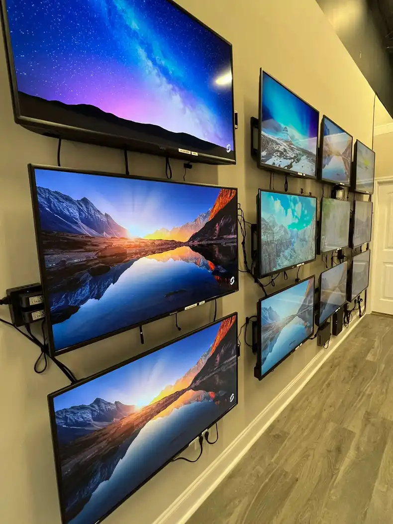 A room of digital signage hardware.