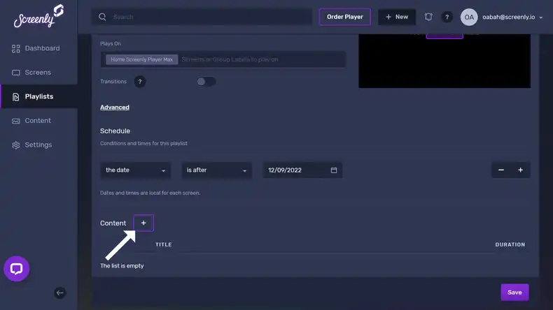 The + button to add content to your playlist