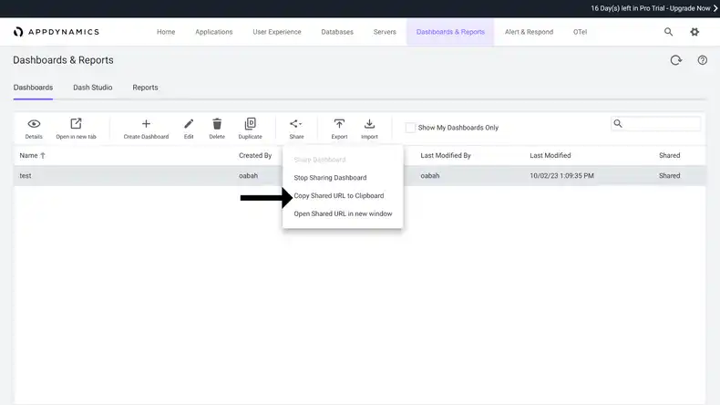Appdynamics dashboard and reports page.
