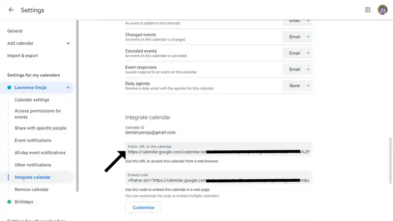 The Google Calendar Public URL