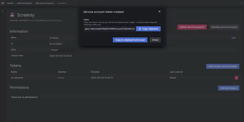 Copy Service Account Token