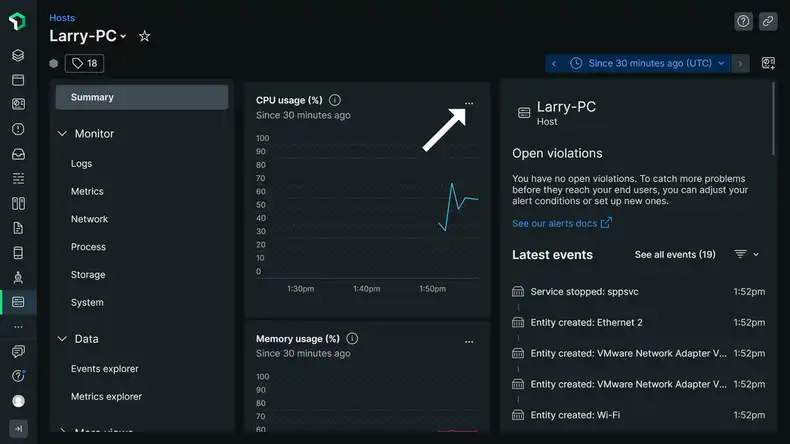An image showing metric charts from a user's New Relic entity