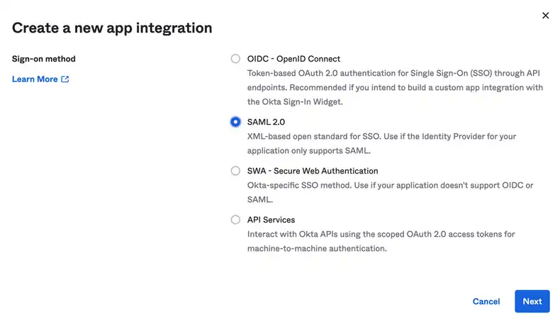 Okta SAML setup step 2.