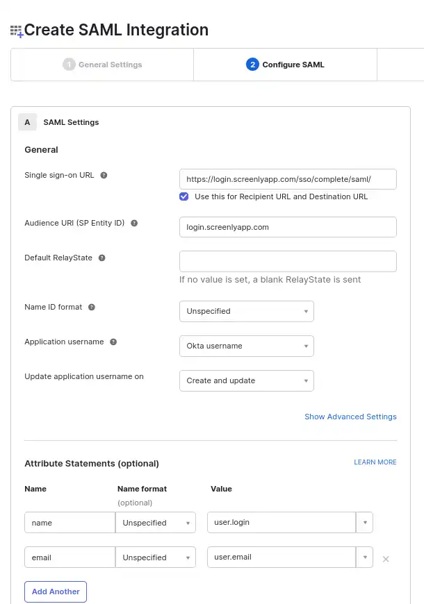 Okta SAML setup step 4.
