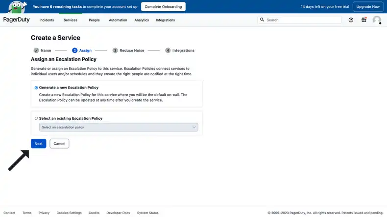 The PagerDuty Services Assign page.