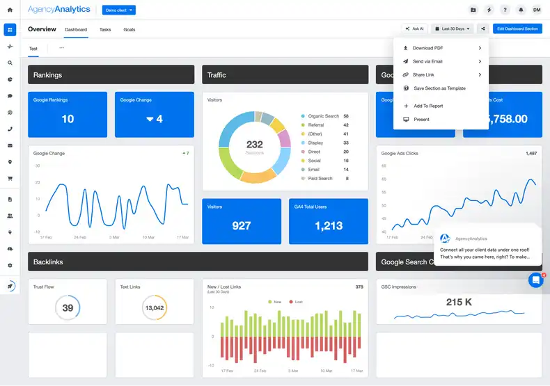 Getting the share link from the AgencyAnalytics dashboard.