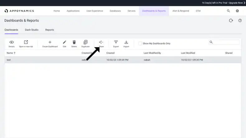 Appdynamics dashboard and reports page.