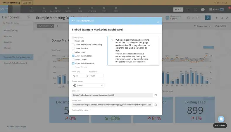 Access your Domo public view share link to display content.