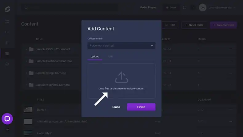 An image showing the pop-up modal to add image/video content to screenly