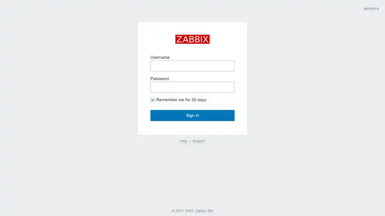 Zabbix login page
